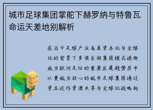 城市足球集团掌舵下赫罗纳与特鲁瓦命运天差地别解析